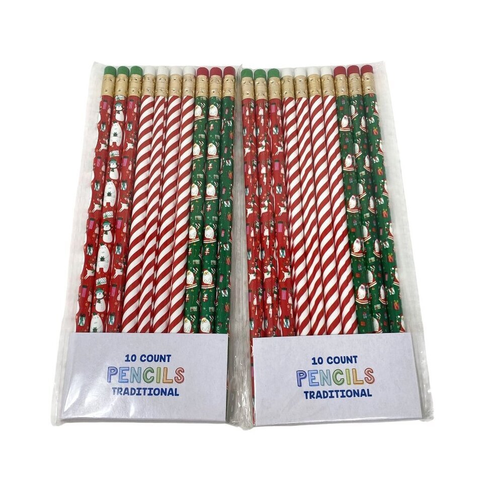 Holiday Christmas Traditional Pencils 2 Packs of 10 Count Pencils Treat Bags
